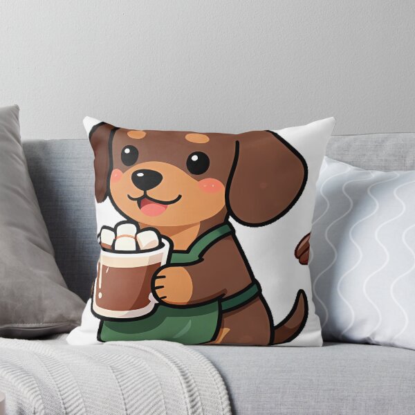 Item preview, Cute Dachshund Puppy Barista with Hazelnut Hot Chocolate Icon designed and sold by pumsquare.