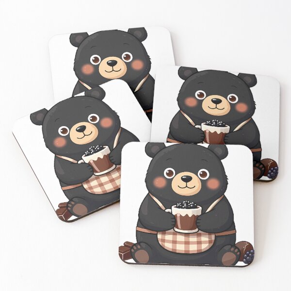 Item preview, Cute Black Bear Cub Barista with Blackberry Dark Mocha Icon designed and sold by pumsquare.