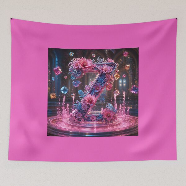 Item preview, Floral Letter Z in Pink & Blue – Elegant Botanical Alphabet Comforter & Shower Curtain Design. designed and sold by fbtrisha.