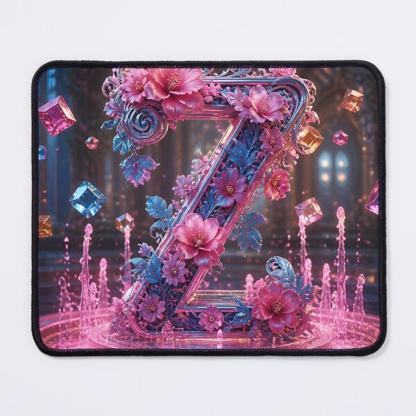Item preview, Floral Letter Z in Pink & Blue – Elegant Botanical Alphabet Comforter & Shower Curtain Design. designed and sold by fbtrisha.