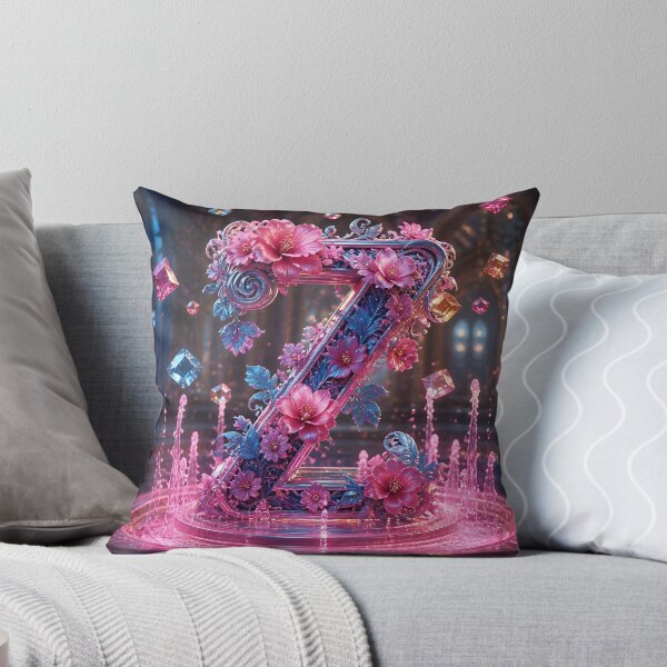 Item preview, Floral Letter Z in Pink & Blue – Elegant Botanical Alphabet Comforter & Shower Curtain Design. designed and sold by fbtrisha.