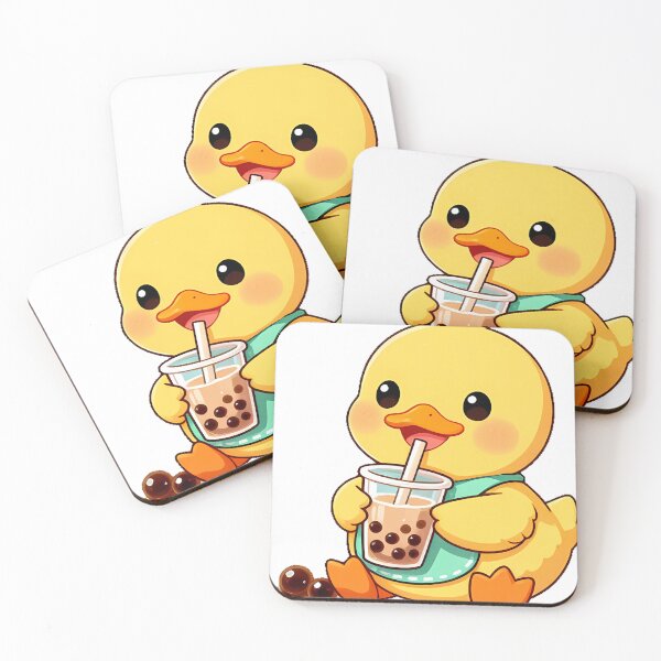 Item preview, Cute Yellow Duckling Barista with Brown Sugar Boba Milk Tea Icon designed and sold by pumsquare.
