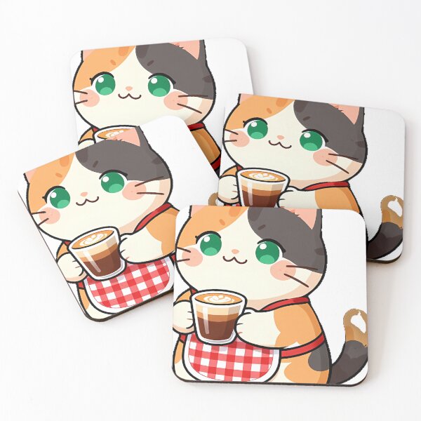Item preview, Cute Calico Cat Barista with Caramel Cortado Coffee Icon designed and sold by pumsquare.