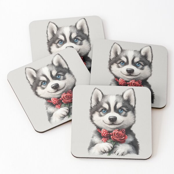Item preview, Siberian Husky Puppy Holding a Red Rose designed and sold by Erika Kaisersot.