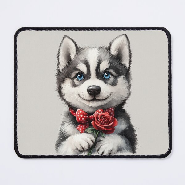 Item preview, Siberian Husky Puppy Holding a Red Rose designed and sold by Erika Kaisersot.