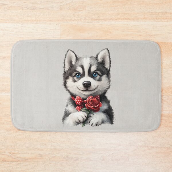 Item preview, Siberian Husky Puppy Holding a Red Rose designed and sold by Erika Kaisersot.