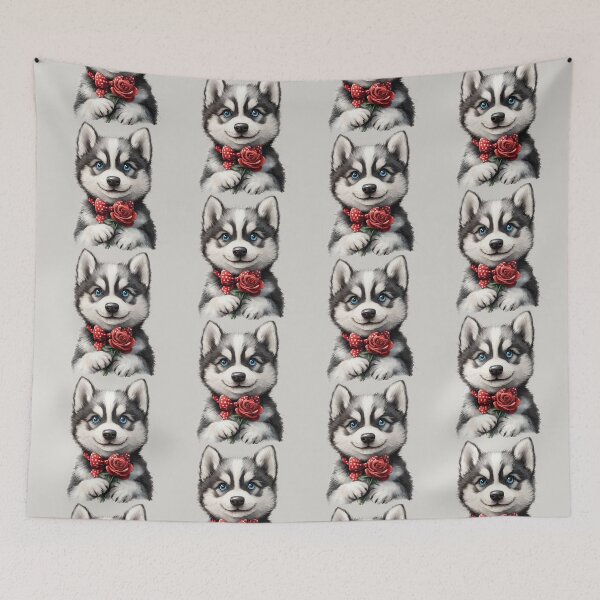 Item preview, Siberian Husky Puppy Holding a Red Rose designed and sold by Erika Kaisersot.