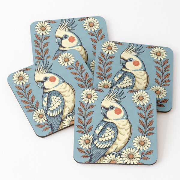Item preview, A charming woodcut illustration of a cockatiel designed and sold by Ponted.