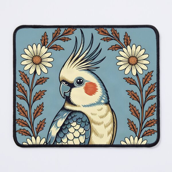 Item preview, A charming woodcut illustration of a cockatiel designed and sold by Ponted.