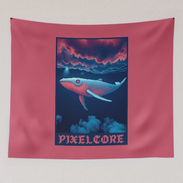 Item preview, Whale Floating in Sunset Sky Pixel Art {PIXELCORE} designed and sold by PIXELCORE-TEE.