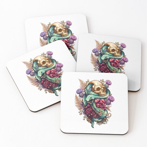 Item preview, Snake and Skull Gothic Tattoo Botanical Floral Art designed and sold by NDM-Graphic.