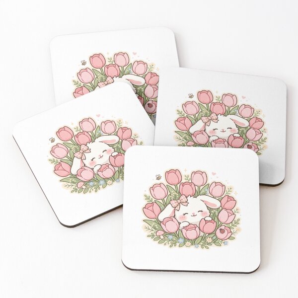 Item preview, Coquette Bunny Pink Tulip Flower Garden designed and sold by mochiMooco.