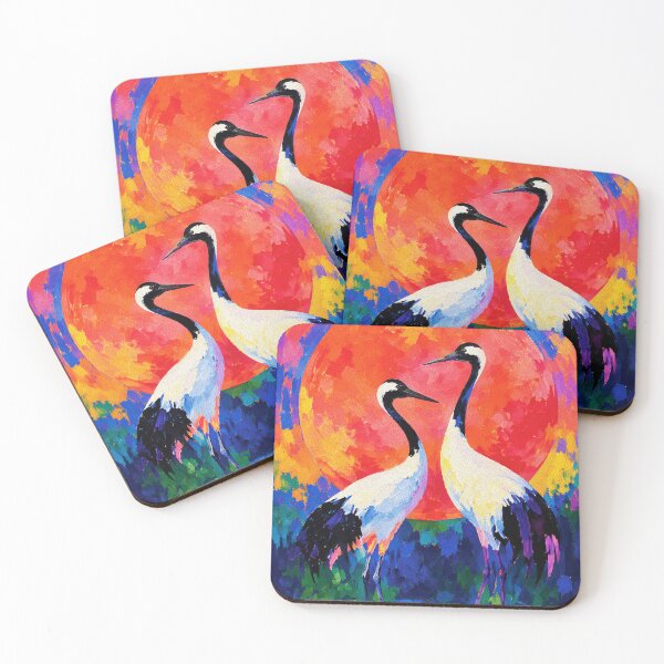 Item preview, Cranes at Sunset – Fauvist Wildlife Painting designed and sold by RamyGallery.