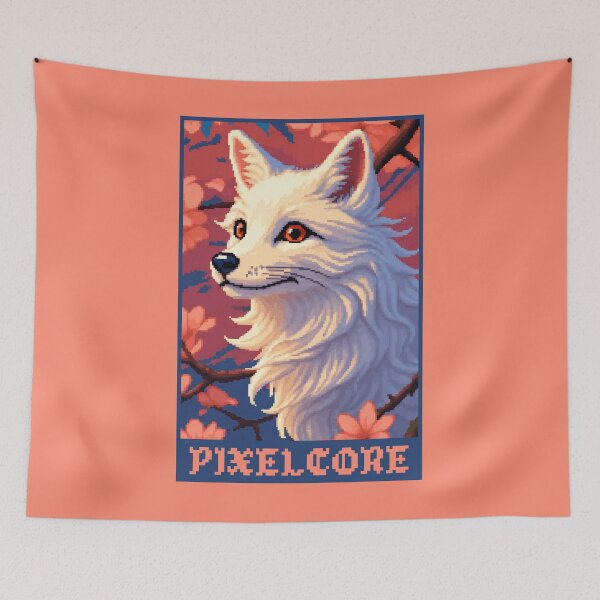Item preview, White Japanese Kitsune Fox in a Cherry Blossom Park form Berserk Pixel Art {PIXELCORE} designed and sold by PIXELCORE-TEE.