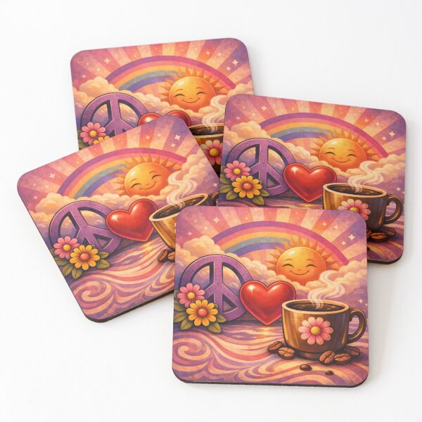 Item preview, Peace Love and Coffee Retro Rainbow Art designed and sold by Peace,love,andbeaches.