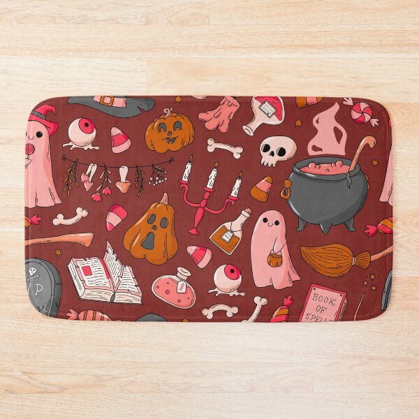 Item preview, Cozy Ghost & Potion Magic – Cute Halloween Doodle Pattern | Red designed and sold by Frohyou.