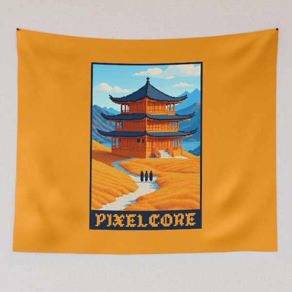 Item preview, Japan Vintage Japanese Temple Dojo Pixel Art {PIXELCORE} designed and sold by PIXELCORE-TEE.