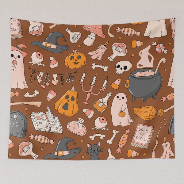 Item preview, Cozy Ghost & Potion Magic – Cute Halloween Doodle Pattern | Orange designed and sold by Frohyou.