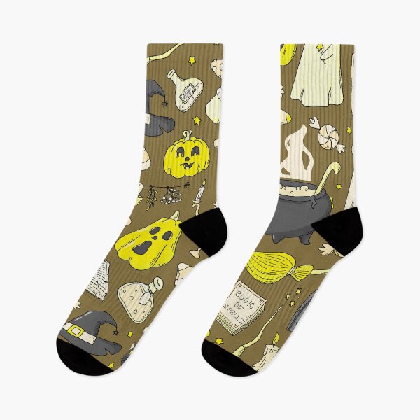 Item preview, Cozy Ghost & Potion Magic – Cute Halloween Doodle Pattern | Yellow designed and sold by Frohyou.