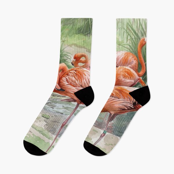 Item preview, Flamingo Flock in Paris Park — Watercolor Wildlife Art  designed and sold by M.ALK.Watercolor.
