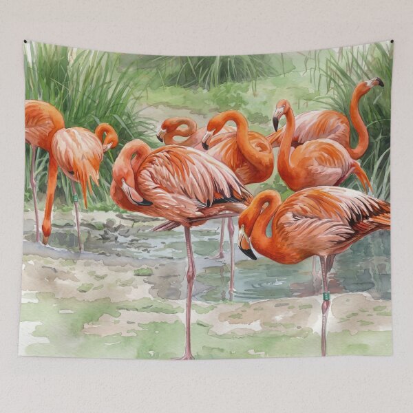 Item preview, Flamingo Flock in Paris Park — Watercolor Wildlife Art  designed and sold by M.ALK.Watercolor.