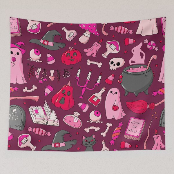 Item preview, Cozy Ghost & Potion Magic – Cute Halloween Doodle Pattern | Pink designed and sold by Frohyou.