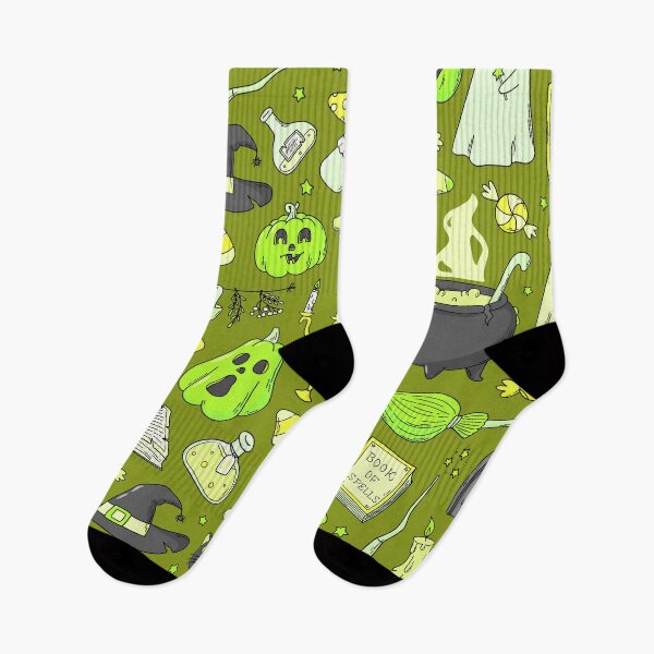 Item preview, Cozy Ghost & Potion Magic – Cute Halloween Doodle Pattern | Chartreuse designed and sold by Frohyou.