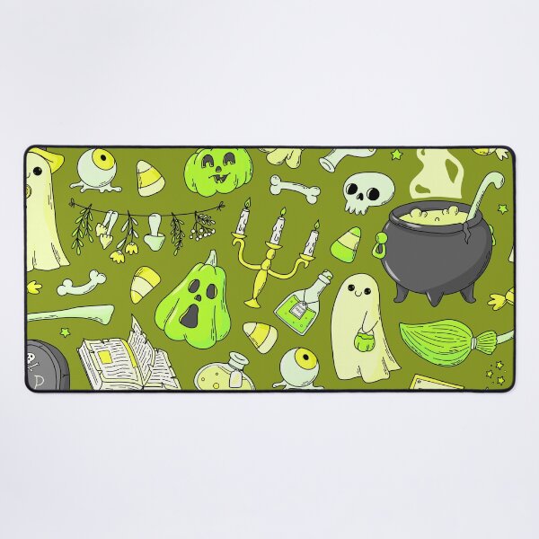 Item preview, Cozy Ghost & Potion Magic – Cute Halloween Doodle Pattern | Chartreuse designed and sold by Frohyou.