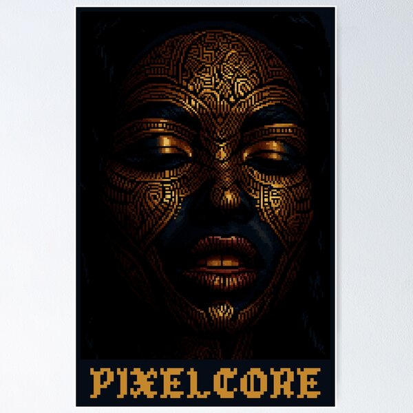 Item preview, Black and Gold African Woman Mask Pixel Art {PIXELCORE} designed and sold by PIXELCORE-TEE.