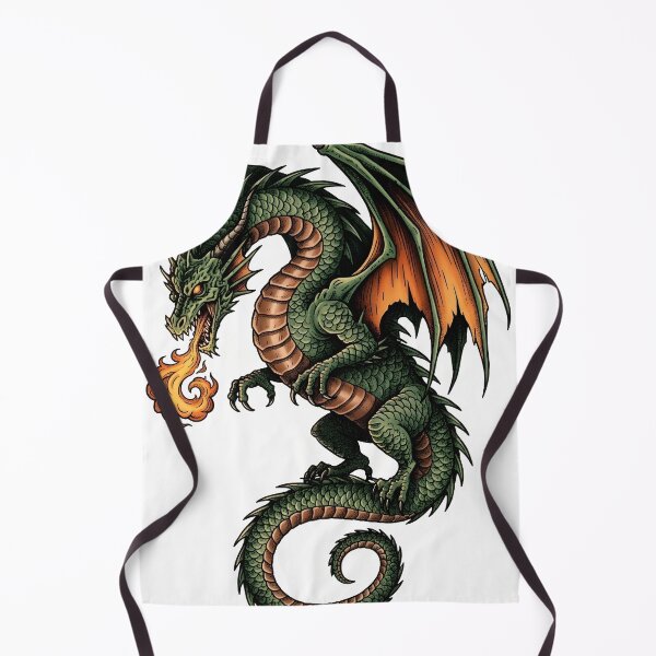 Item preview, Vintage Green Dragon with Fire – Coiled Winged Fantasy Illustration designed and sold by DragonSerpent Ink.