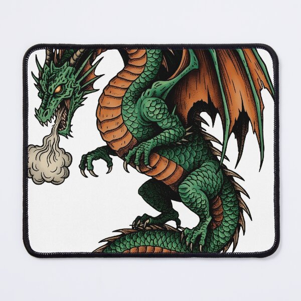 Item preview, Green Dragon Breathing Smoke – Vintage Traditional Tattoo Fantasy Illustration designed and sold by DragonSerpent Ink.