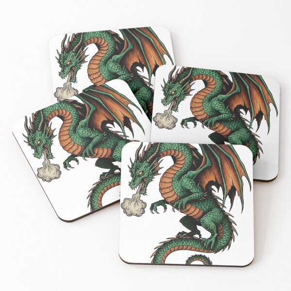 Item preview, Green Dragon Breathing Smoke – Vintage Traditional Tattoo Fantasy Illustration designed and sold by DragonSerpent Ink.