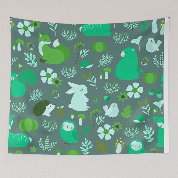 Item preview, Cozy Woodland Creatures – Cute Fox, Deer, Bear & Owl Pattern | Green designed and sold by Frohyou.