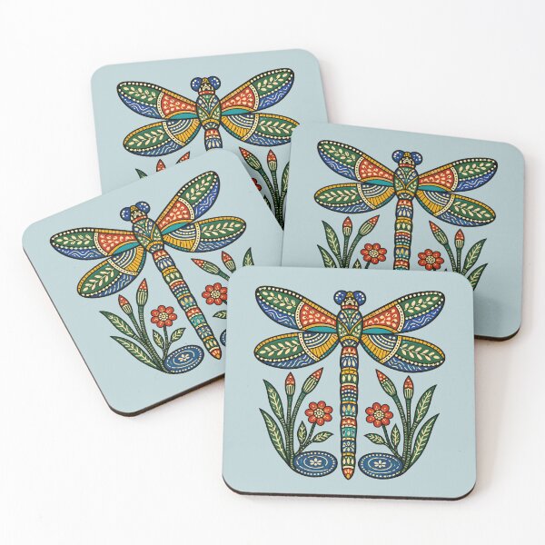 Item preview, Gond-Inspired Dragonfly with Reeds and Water Patterns designed and sold by  MAD's Recreation Studio.