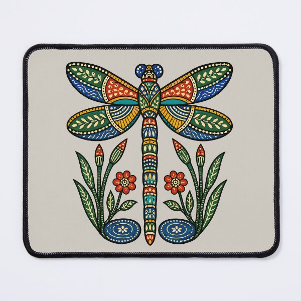 Item preview, Gond-Inspired Dragonfly with Reeds and Water Patterns designed and sold by  MAD's Recreation Studio.