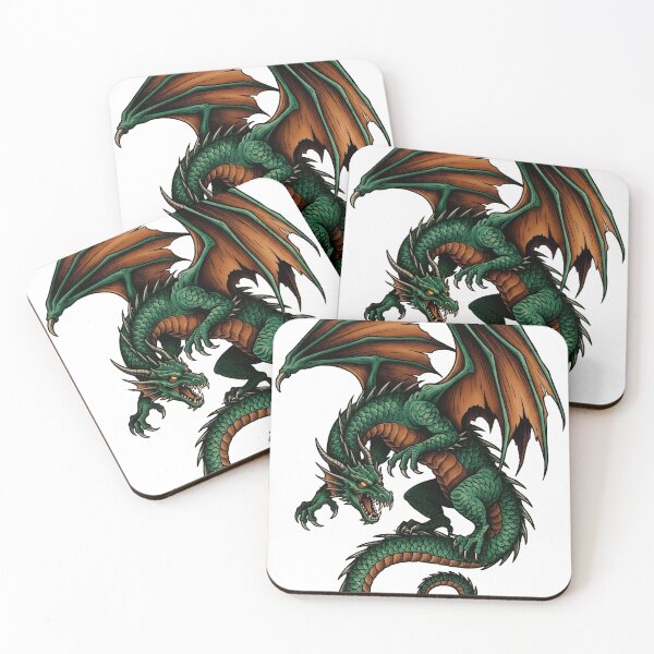 Item preview, Coiled Green Dragon – Vintage Traditional Tattoo Fantasy Illustration designed and sold by DragonSerpent Ink.
