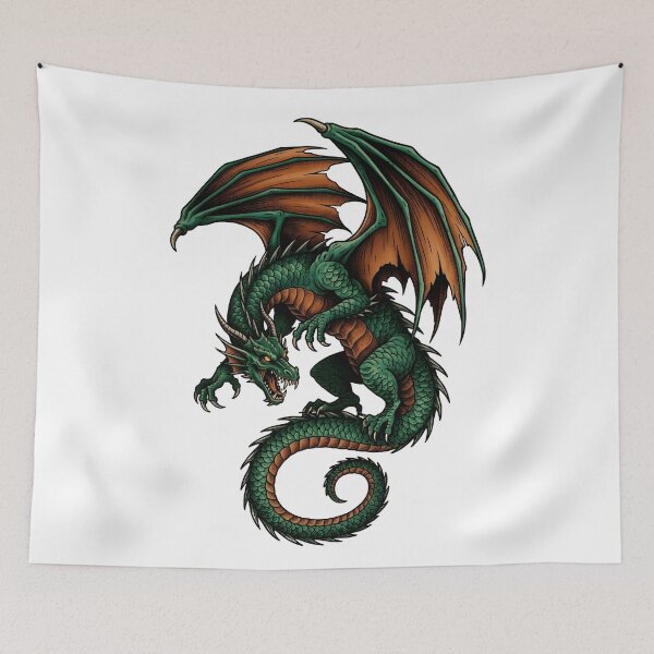 Item preview, Coiled Green Dragon – Vintage Traditional Tattoo Fantasy Illustration designed and sold by DragonSerpent Ink.
