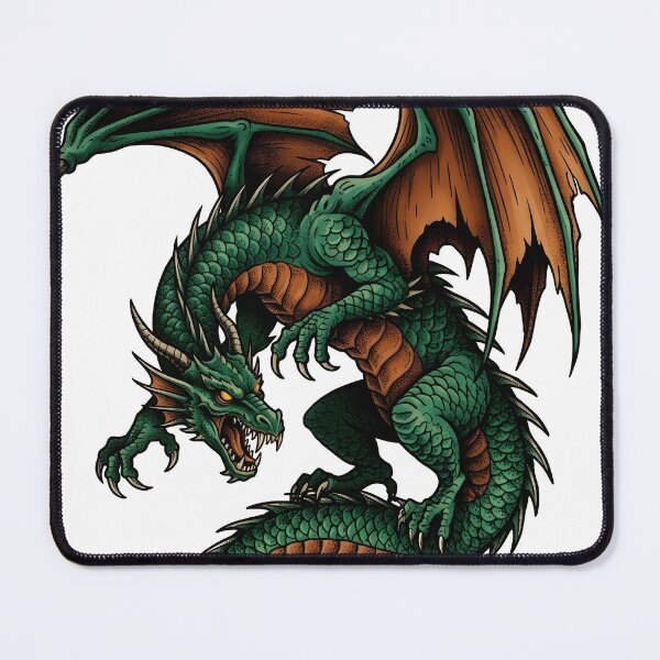 Item preview, Coiled Green Dragon – Vintage Traditional Tattoo Fantasy Illustration designed and sold by DragonSerpent Ink.
