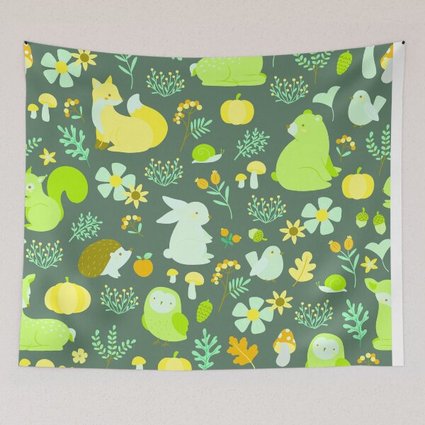 Item preview, Cozy Woodland Creatures – Cute Fox, Deer, Bear & Owl Pattern | Chartreuse designed and sold by Frohyou.