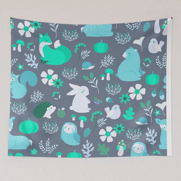 Item preview, Cozy Woodland Creatures – Cute Fox, Deer, Bear & Owl Pattern | Teal designed and sold by Frohyou.