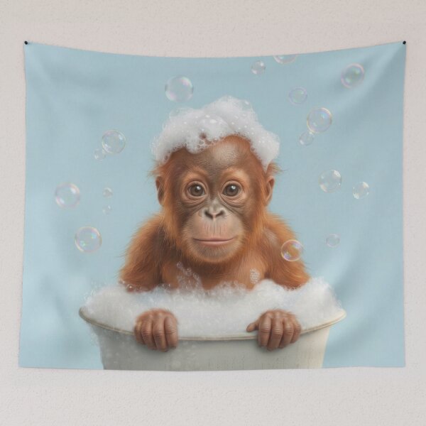 Item preview, Baby Orangutan Bubble Bath Cute Nursery Bathroom Wall Art designed and sold by LazyOwlStore.