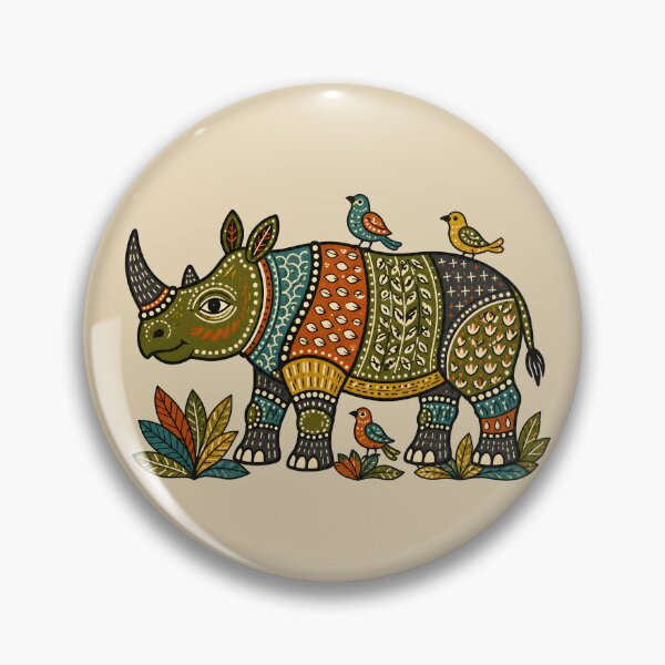 Item preview, Gond-Inspired Rhinoceros with Birds and Botanical Patterns designed and sold by  MAD's Recreation Studio.