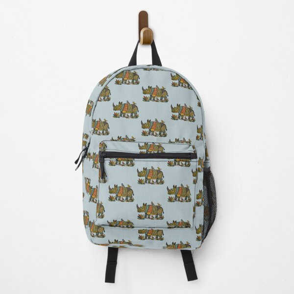 Item preview, Gond-Inspired Rhinoceros with Birds and Botanical Patterns designed and sold by MAD's Recreation Studio.