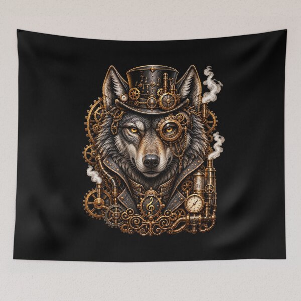 Item preview, Steampunk Wolf T-Shirt Design – Mechanical Cyber Wolf with Gears, Top Hat & Clockwork designed and sold by NightshadeWolfs.