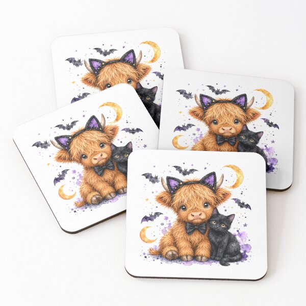 Item preview, Cute Highland Cow with Black Cat Moon Halloween designed and sold by Timeless Bond Designs.