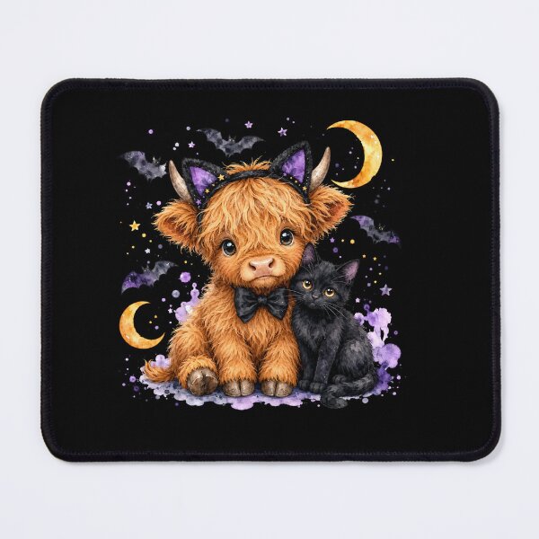 Item preview, Cute Highland Cow with Black Cat Moon Halloween designed and sold by Timeless Bond Designs.