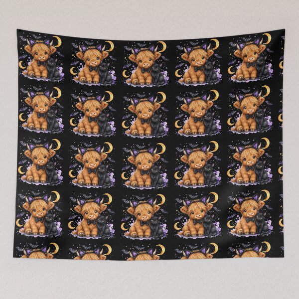 Item preview, Cute Highland Cow with Black Cat Moon Halloween designed and sold by Timeless Bond Designs.
