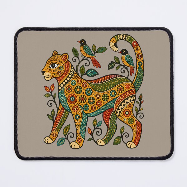 Item preview, Gond-Inspired Leopard with Jungle Leaves and Birds designed and sold by MAD's Recreation Studio.