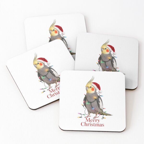 Item preview, Christmas Cockatiel – Merry Christmas Bird with Santa Hat & Christmas Lights designed and sold by SVALANART.