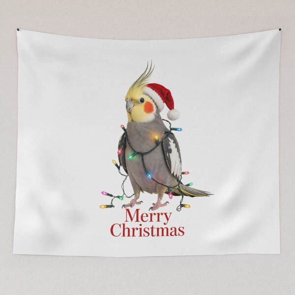 Item preview, Christmas Cockatiel – Merry Christmas Bird with Santa Hat & Christmas Lights designed and sold by SVALANART.